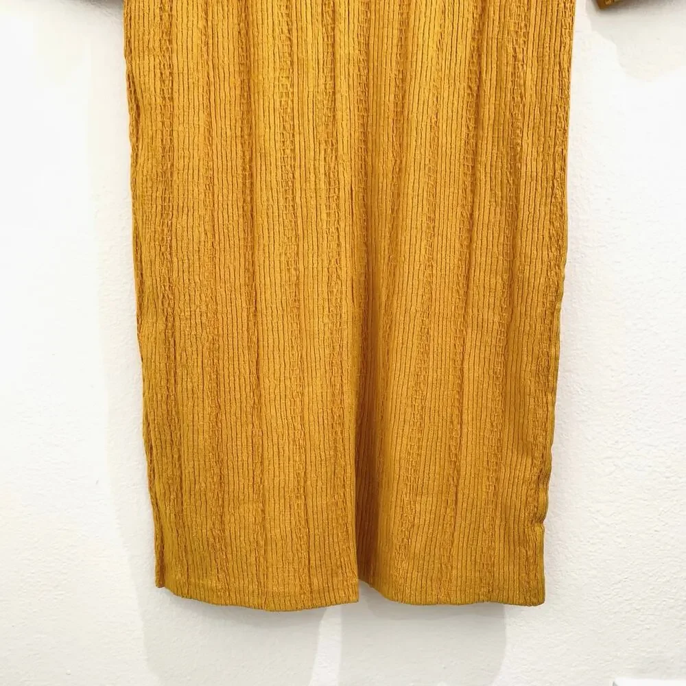 Free People FP Beach Midi Dress sz XS Collared Gold Yellow Long Sleeve *FLAW